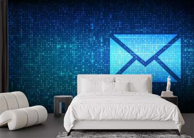 Message icon made with binary code. Email. Mail Communication. Online chat. Global networking. Digital binary data and streaming digital code. Matrix background with digits 1.0. Vector Illustration. Wall mural