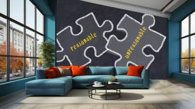 Chalk drawing of two puzzles with words reasonable and unreasonable Wall mural