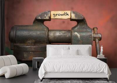 Vice grip tool squeezing a plank with the word growth Wall mural