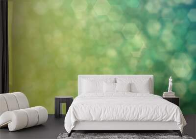 yellow-green and green abstract defocused background, hexagon shape bokeh pattern Wall mural