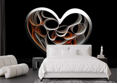  wavy abstract heart element on dark background isolated Wall mural