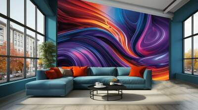 Abstract 3D dark purple red blue shiny background with waves modern and elegant with curve effect Wall mural