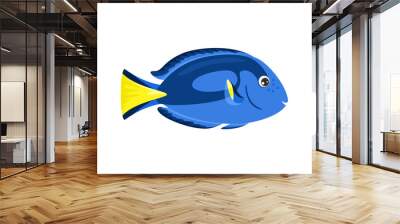 Cute sea fish. Blue tang or Regal tang  isolated on white background. Vector cartoon illustration. Wall mural