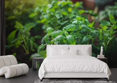 Organic garden, growing your own vegetables and herbs, ai generative Wall mural