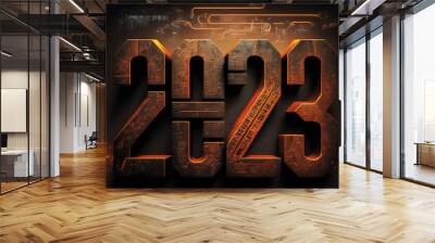 2023 art, new year, new year 2023, black background, the word sale in old wood type Wall mural