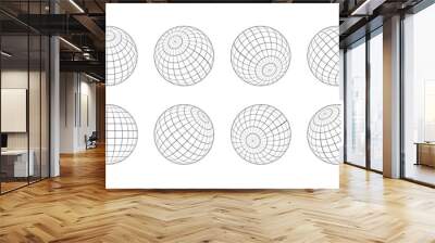 3d spheres globe earth. Globe icons in different angles. Vector illustration. Isolated linear globe grid Wall mural