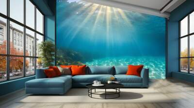 A beautiful blue ocean with sunlight shining through the water Wall mural