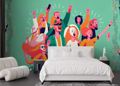 a lot of happy people. People rejoice and wave their hands. Wall mural