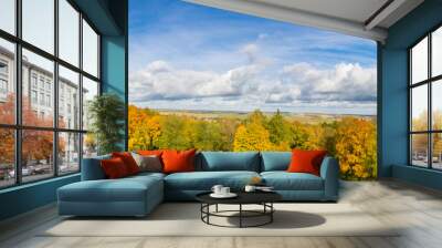 Autumn panorama on the Novogrudok hills from the ruins of the castle Wall mural