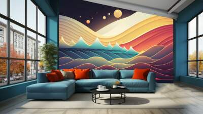 Abstract Waves with Moon in Background Wall mural