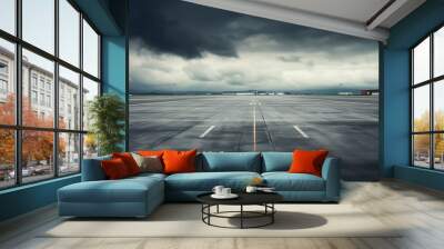 airport runway on cloudy day Wall mural