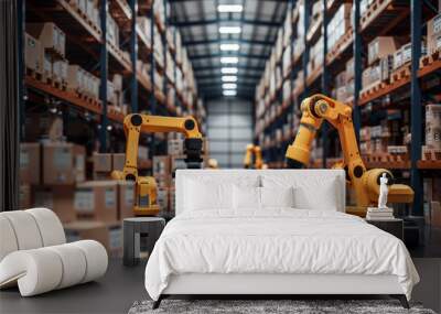 Automated intelligent robotic arms in a modern warehouse or parcel sorting center
 Wall mural