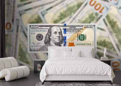 Background of 100 dollar bills. Money american hundred dollar bills. Wall mural