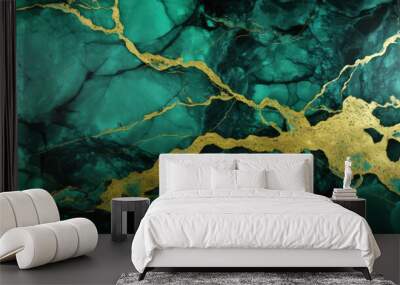 Beautiful background of green marble with the addition of gold.generative ai
 Wall mural