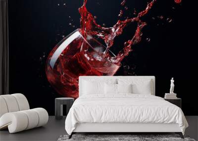 beautiful red splash of wine or other red liquid on black background.generative ai
 Wall mural