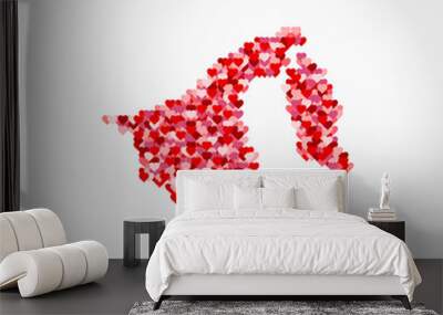 I Love Brunei. Red and Pink Hearts Pattern Vector Map of Brunei Isolated on Grey Background. Love Icon Set. Wall mural