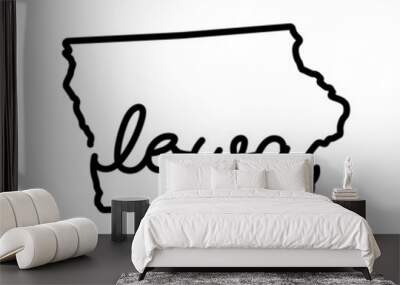 Iowa US state outline map with the handwritten state name. Continuous line drawing of patriotic home sign. A love for a small homeland. T-shirt print idea. Vector illustration. Wall mural