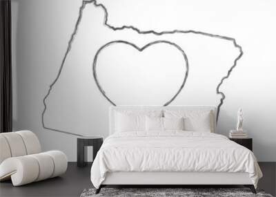 Oregon US state hand drawn pencil sketch outline map with heart shape. Continuous line drawing of patriotic home sign. A love for a small homeland. T-shirt print idea. Vector illustration. Wall mural