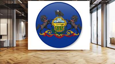 Pennsylvania flag circle button icon, US state round badge. 3D realistic isolated vector illustration Wall mural