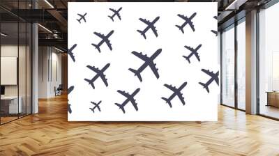 Planes pattern, aircraft are depicted flying in formation against a blank canvas, showcasing a unique pattern of airplane icons isolated on white Wall mural