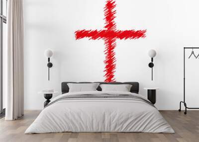 Red scribble cross. Ink brush. Flat isolated Christian vector illustration, biblical background. Wall mural