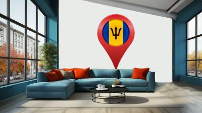 Teardrop map marker with flag of Barbados. Vector illustration Wall mural