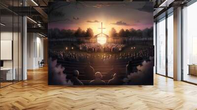 Christian Easter morning mass outdoors AI  Wall mural