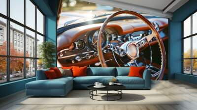 Close up interior of the dashboard of a vintage retro convertible car
 Wall mural