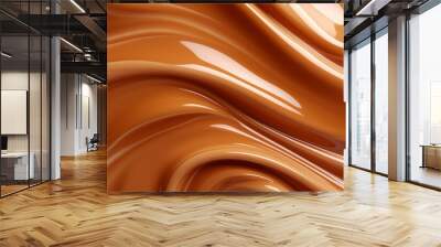 close up of chocolate swirl on white background with some smooth lines in it, liquid caramel close up Wall mural