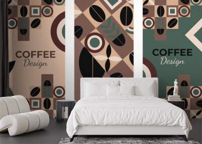 Coffee design poster set. Template for poster, banner, flyer, card, geometric pattern in coffee tones. Design elements. Wall mural