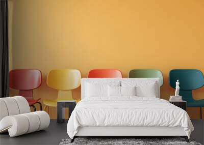 colorful chairs set against a bright beige blank wall, minimalist background with space for text or  Wall mural