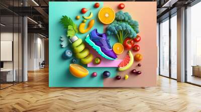 Concept of healthy lifestyle. Sports and healthy food. Generated by AI. Wall mural