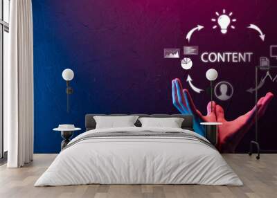 Content marketing cycle - creating, publishing, distributing content for a targeted audience online and analysis. Wall mural