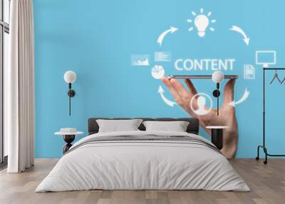 Content marketing cycle - creating, publishing, distributing content for a targeted audience online and analysis. Wall mural