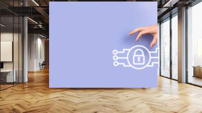 Cyber security network. Padlock icon and internet technology networking. Businessman protecting data personal information on tablet and virtual interface. Data protection privacy concept. GDPR. EU. Wall mural