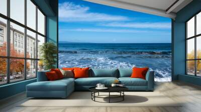 Deep blue ocean view with small wave in sunny day Wall mural