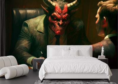 Devil with contract and businessman Wall mural