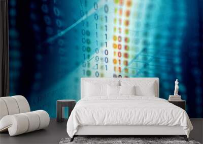 Digital binary data on computer screen. Close-up with small depth of field. Wall mural