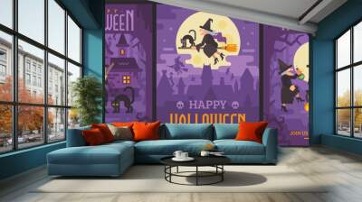 Three Halloween posters with old witches Wall mural