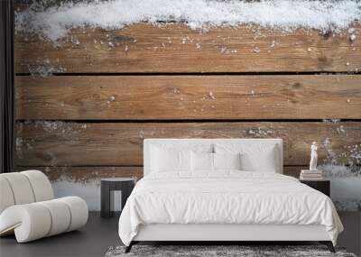 Empty wooden background with snow boards for product presentations or text and lettering, top view, copy space
 Wall mural