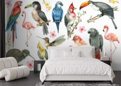 Tropical bird set Wall mural