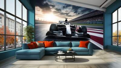 Formula 1 car on the track while driving, front view. generative ai
 Wall mural