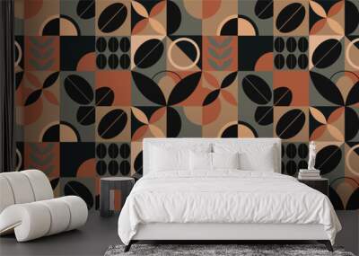 Geometric coffee pattern design. Pattern in coffee tones for print, banner, flyer, coffee packaging. Design elements. Wall mural