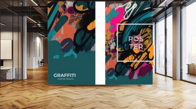 Graffiti style poster set, abstract background. Design for poster, banner, card. Vector elements. Wall mural