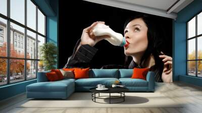 business woman is drinking milk from baby bottle 2 Wall mural