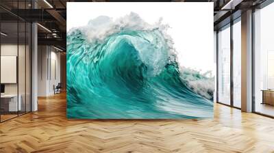 Beautiful turquoise sea natural wave on cutout PNG transparent background. Generative AI Wall mural