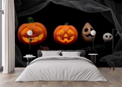 Halloween toys and decoration on dark background. Wall mural