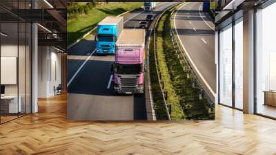 Highway transportation with Trucks, cars and bus Wall mural