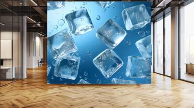 Ice cubes under water or on a light blue background.generative ai Wall mural