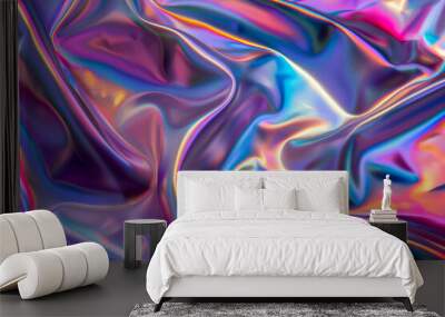 Iridescent chrome wavy gradient cloth fabric abstract close up, colorful color changing rainbow texture
 Wall mural